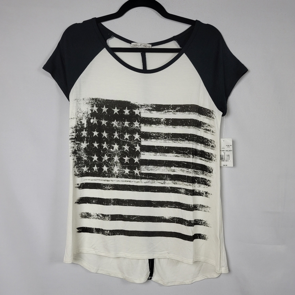 Moa Moa American USA flag patriotic flag print women's raglan sleeve